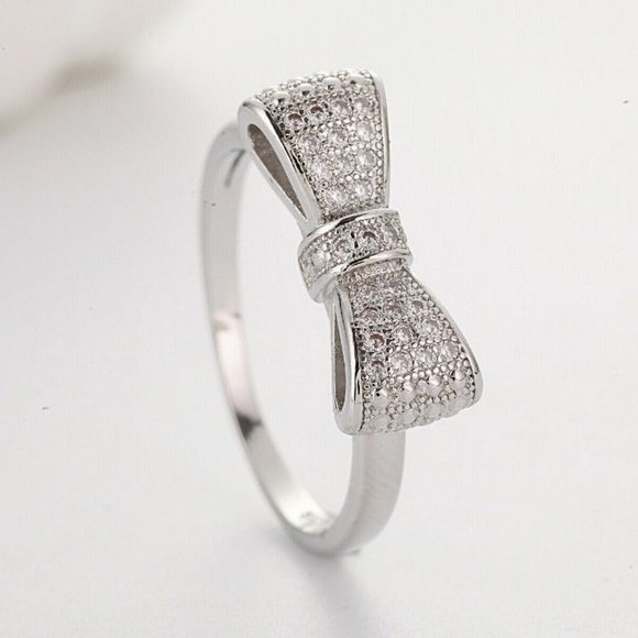 NEW 925 Sterling Silver Diamond Milgrain Bow Ring - Picture 5 of 5